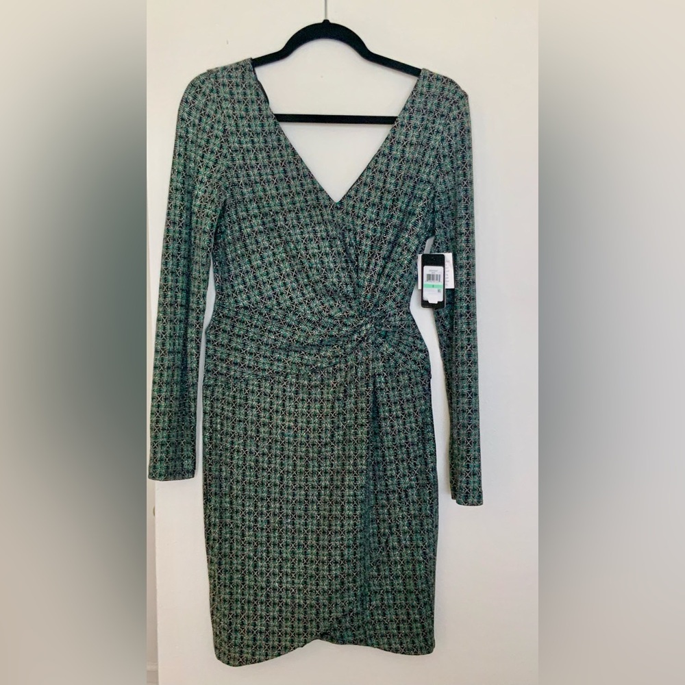 Guess Women's Metallic Dew-Drop Knit Dress Dark Green
